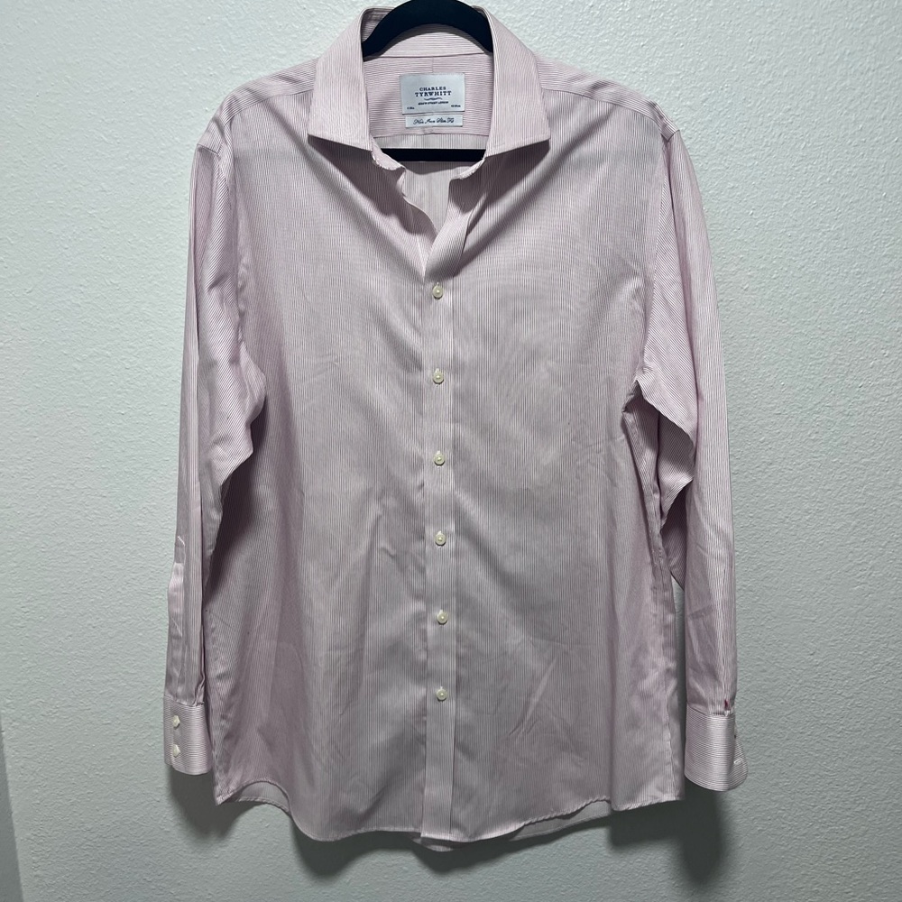 Charles Tyrwhitt Light Pink White Stripe Men’s Button Down X Large 17/35